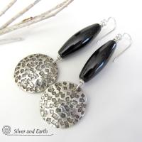 Black Onyx Sterling Silver Dangle Earrings - Chic Modern Silver Jewelry