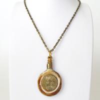 African Carved Bone Necklace on Antiqued Brass Chain - Boho Tribal Jewelry