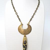 Gold Brass Crescent Moon Necklace with Paintbrush Jasper Stone