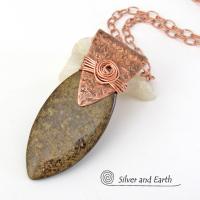 Copper Necklace with Brown Bronzite Stone - Earthy Natural Rustic Jewelry