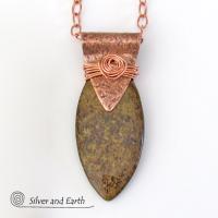 Copper Necklace with Brown Bronzite Stone - Earthy Natural Rustic Jewelry