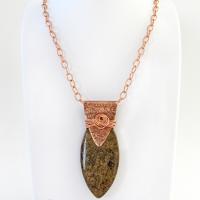 Copper Necklace with Brown Bronzite Stone - Earthy Natural Rustic Jewelry