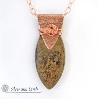 Copper Necklace with Brown Bronzite Stone - Earthy Natural Rustic Jewelry