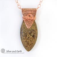 Copper Necklace with Brown Bronzite Stone - Earthy Natural Rustic Jewelry