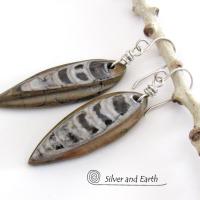 Orthoceras Fossil Earrings with Sterling Silver - Natural Ancient Fossil Jewelry