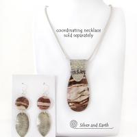 Textured Sterling Silver Earrings with Brown Zebra Jasper Stones