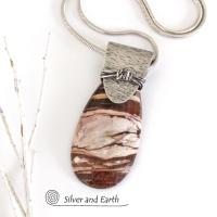 Brown Zebra Jasper Sterling Silver Necklace - Unique Silver & Stone Jewelry