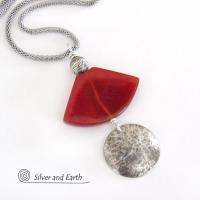 Hammered Sterling Silver & Carnelian Necklace - Unique Natural Stone Jewelry