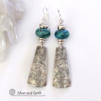 Sterling Silver Dangle Earrings with Chrysocolla Stones - Silversmith Jewelry