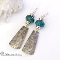 Sterling Silver Dangle Earrings with Chrysocolla Stones - Silversmith Jewelry