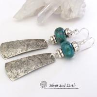 Sterling Silver Dangle Earrings with Chrysocolla Stones - Silversmith Jewelry