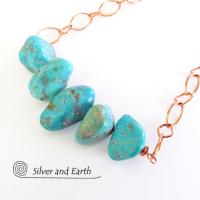 Chunky Turquoise Necklace on Copper Chain - Earthy Natural Turquoise Jewelry