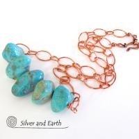 Chunky Turquoise Necklace on Copper Chain - Earthy Natural Turquoise Jewelry