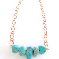 Chunky Turquoise Necklace on Copper Chain - Earthy Natural Turquoise Jewelry