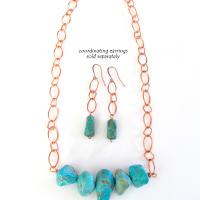 Chunky Turquoise Necklace on Copper Chain - Earthy Natural Turquoise Jewelry
