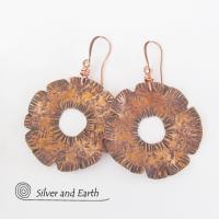 Big Bold Copper Earrings with Hammered Texture - Edgy Modern Metal Jewelry