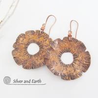 Big Bold Copper Earrings with Hammered Texture - Edgy Modern Metal Jewelry