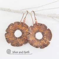 Big Bold Copper Earrings with Hammered Texture - Edgy Modern Metal Jewelry