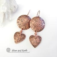 Copper Heart Dangle Earrings - Romantic Gifts for Women