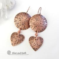 Copper Heart Dangle Earrings - Romantic Gifts for Women