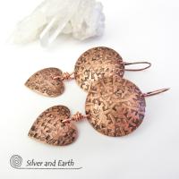 Copper Heart Dangle Earrings - Romantic Gifts for Women