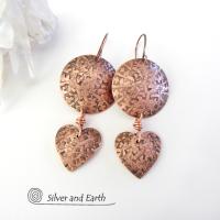 Copper Heart Dangle Earrings - Romantic Gifts for Women