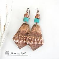 Exotic Tribal Copper & Turquoise Earrings - Bold Unique Artisan Jewelry