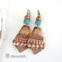 Exotic Tribal Copper & Turquoise Earrings - Bold Unique Artisan Jewelry