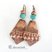 Exotic Tribal Copper & Turquoise Earrings - Bold Unique Artisan Jewelry