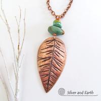 Copper Feather Necklace with Natural Turquoise - Handcrafted Southwest Jewelry