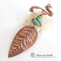 Copper Feather Necklace with Natural Turquoise - Handcrafted Southwest Jewelry