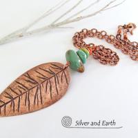 Copper Feather Necklace with Natural Turquoise - Handcrafted Southwest Jewelry