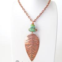 Copper Feather Necklace with Natural Turquoise - Handcrafted Southwest Jewelry