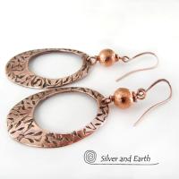 Copper Oval Hoop Earrings with Brushed Satin Beads - Chic Modern Jewelry