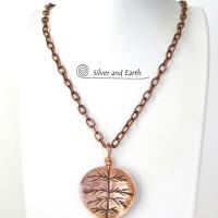 Copper Leaf Necklace with Hand Stamped Design - Earthy Nature Jewelry