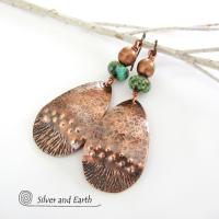 Copper Earrings with African Turquoise Stones - Boho Chic Jewelry