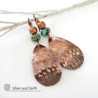 Copper Earrings with African Turquoise Stones - Boho Chic Jewelry