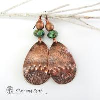 Copper Earrings with African Turquoise Stones - Boho Chic Jewelry