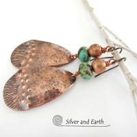 Copper Earrings with African Turquoise Stones - Boho Chic Jewelry