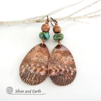 Copper Earrings with African Turquoise Stones - Boho Chic Jewelry