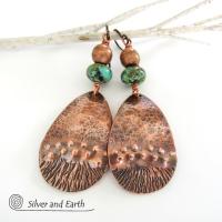 Copper Earrings with African Turquoise Stones - Boho Chic Jewelry