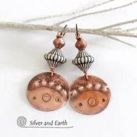 Tribal Copper Earrings with Mixed Metal Beads - Boho Chic Jewelry