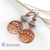 Tribal Copper Earrings with Mixed Metal Beads - Boho Chic Jewelry