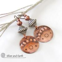 Tribal Copper Earrings with Mixed Metal Beads - Boho Chic Jewelry