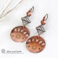 Tribal Copper Earrings with Mixed Metal Beads - Boho Chic Jewelry