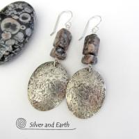 Crinoid Fossil Sterling Silver Earrings - Earthy Natural Fossil Jewelry