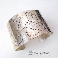 Textured Wide Sterling Silver Cuff Bracelet - Handcrafted Silver Jewelry