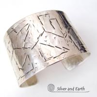 Textured Wide Sterling Silver Cuff Bracelet - Handcrafted Silver Jewelry