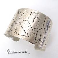 Textured Wide Sterling Silver Cuff Bracelet - Handcrafted Silver Jewelry