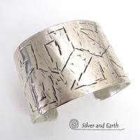 Textured Wide Sterling Silver Cuff Bracelet - Handcrafted Silver Jewelry